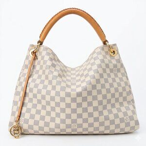 LOUIS VUITTON Artsy MM LV Shoulder Bag Hobo Damier Azur White Tote w Receipt